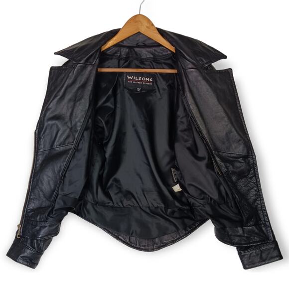 Wilsons VTG SZ XS (4) Black Leather 80's Moto Jacket - Picture 6 of 8